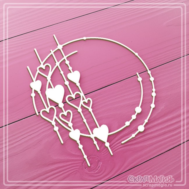 Чипборд Scrapmagia "Круглая рамка с сердечками и бусинками", размер 81х93 мм