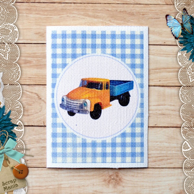 Fabric card "Naughty boy. Truck " size 6.5*9 cm (ScrapMania)