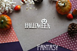 Чипборд Fantasy "Надпись Halloween с тыквой 921" размер 8,4*3,5 см