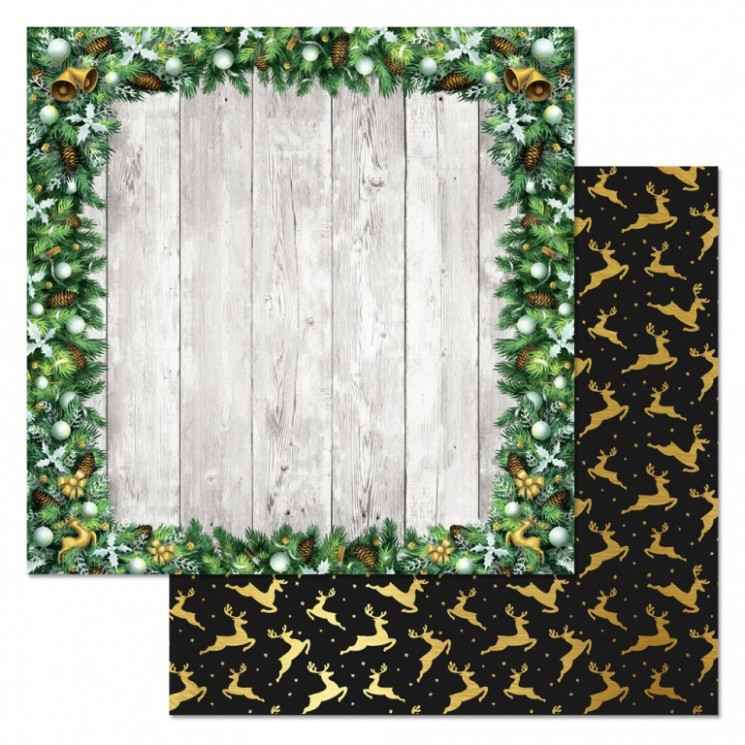 Double-sided sheet of ScrapMania paper " Scandi New Year. Coniferous frame", size 30x30 cm, 180 g/m2