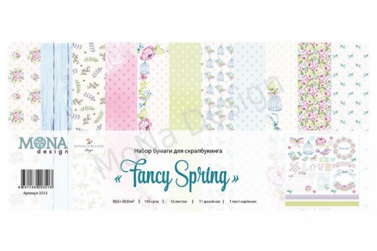MonaDesign "Fancy Spring" single-sided paper set 12 sheets, size 30. 5x30. 5 cm, 190 gr/m2