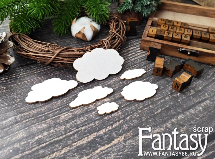 Чипборд FantasyScrap ««Мысли в облаках 3985» размер от 1,3*2,2 см до 7*3,2 см