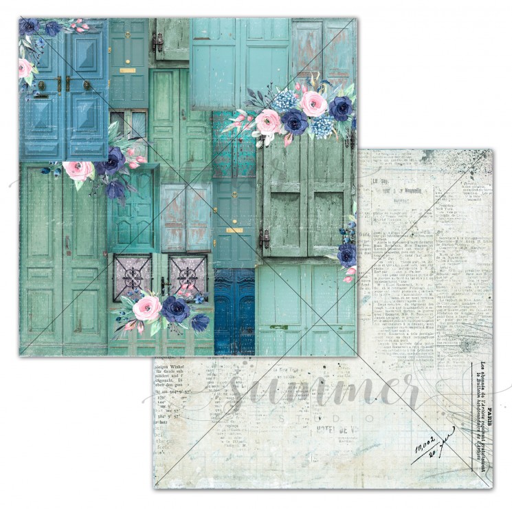 Double-sided sheet of paper Summer Studio Blue outside "Blooming doors" size 30.5*30.5 cm, 190gr
