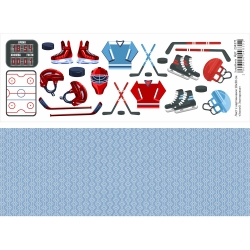 Двусторонний лист с картинками "Хоккей. Экипировка", 10х30 см, 180 гр/м2