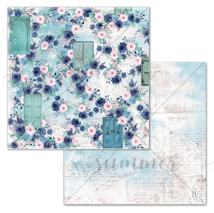 Double-sided sheet of paper Summer Studio Blue outside "Turquoise world" size 30.5*30.5 cm, 190gr