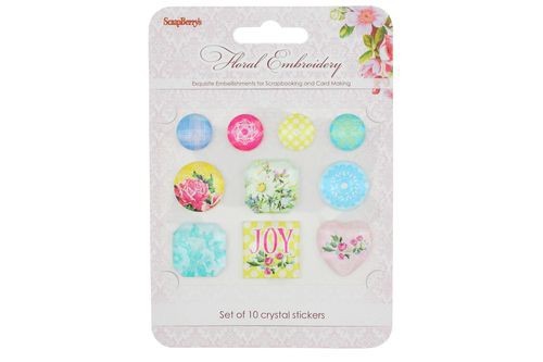 Set of acrylic stones with Scrapberry's "Flower embroidery" sticker, 10 elements