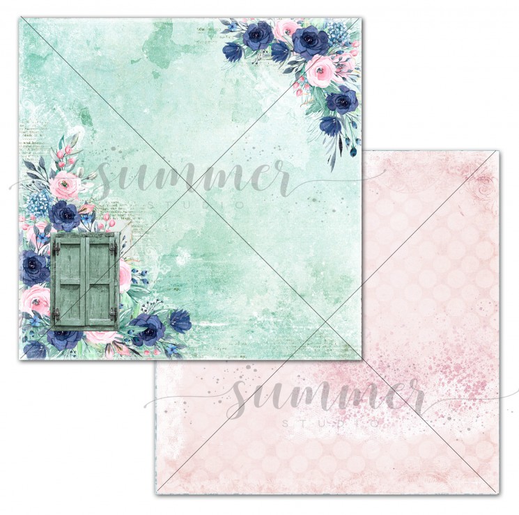 Double-sided sheet of paper Summer Studio Blue outside "Behind the door" size 30.5*30.5 cm, 190gr