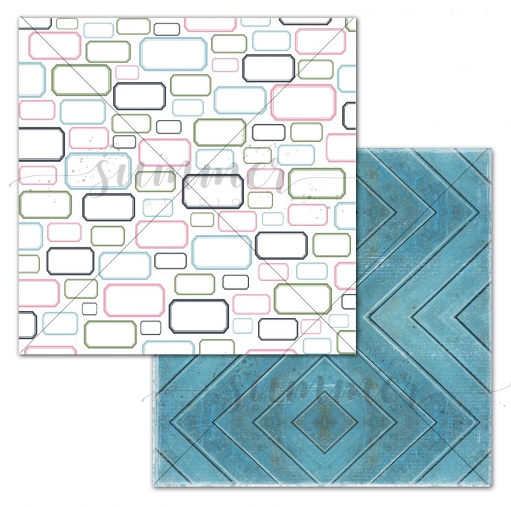 Double-sided sheet of paper Summer Studio Blue outside "Art tags" size 30.5*30.5 cm, 190gr