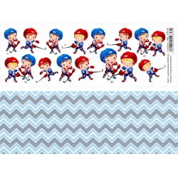 Двусторонний лист с картинками "Хоккей. Команда юниоров", 10х30 см, 180 гр/м2