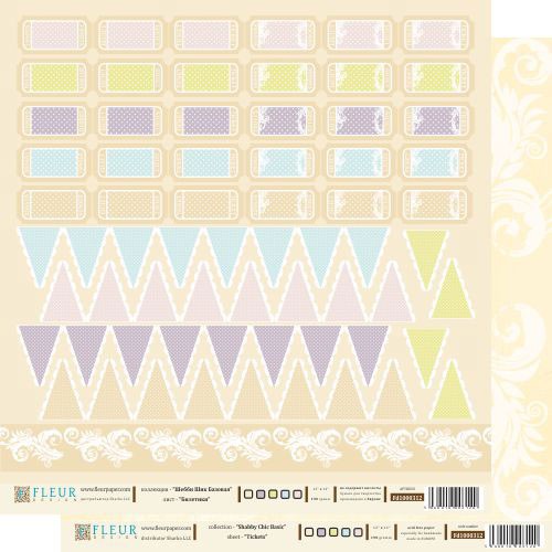 Double-sided sheet of paper Fleur Design Shabby chic Basic "Tickets", size 30. 5x30. 5 cm, 190 gr/m2