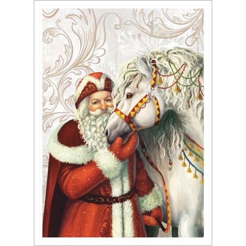 Fabric card "New Year's forest. White horse " size 6.5*9 cm