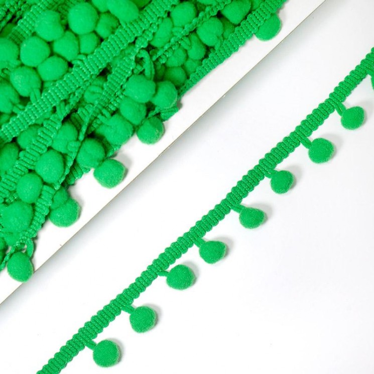 Ribbon with pompoms "Bright green", width 2 cm, length 1 m