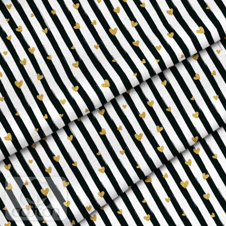 Fabric 100% cotton Poland "Black stripe with hearts", size 50X50 cm