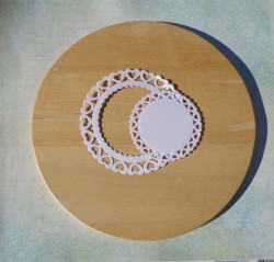 Cutting out the frame round with hearts white designer paper mother of pearl 290 gr.