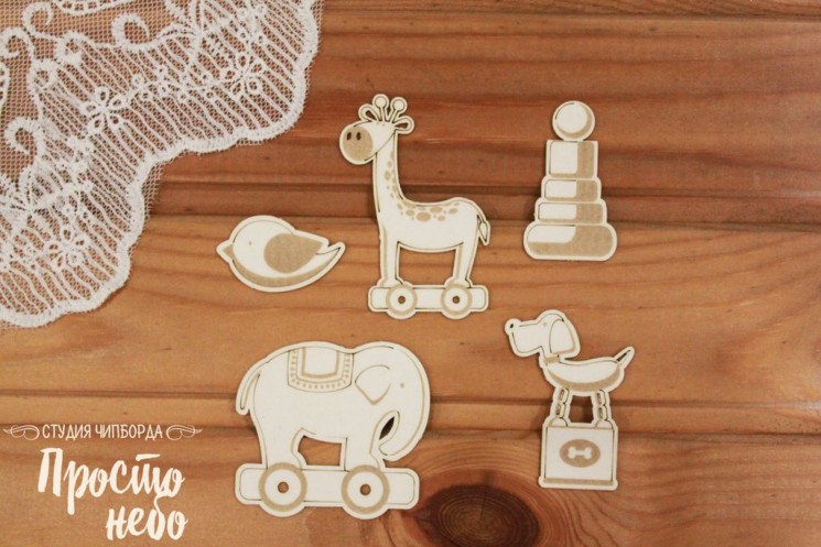 Chipboard Simply Sky "Set of toys for girls", 5 elements