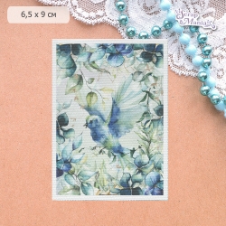 Тканевая карточка "Весенний этюд. Птица в синих цветах" (ScrapMania)