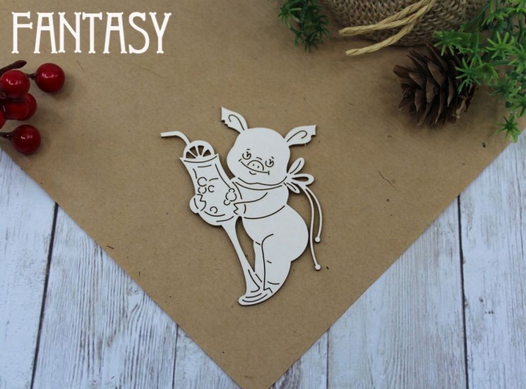 Chipboard Fantasy "Piggy with cocktail 646" size 5*6 cm