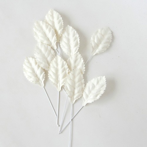 Rose leaves with a stem are medium "White" size 4x2. 5 cm 10 pcs