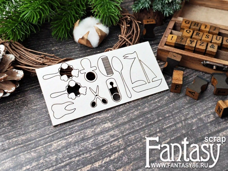 Чипборд FantasyScrap «Детские Атрибуты 3951», размер от 1,3*1,9 см до 4*3,2 см 