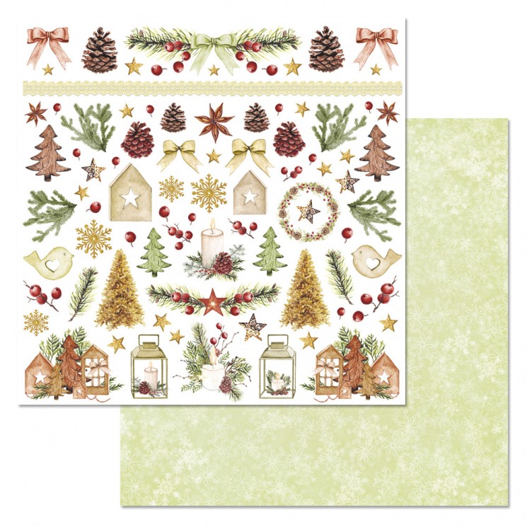 Double-sided sheet of ScrapMania paper "Ginger Christmas. Festive details", size 30x30 cm, 180 gr/m2