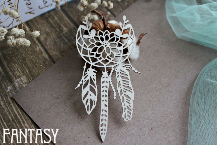 Fantasy chipboard "Boho with feathers 1094" size 11.1*5.3 cm