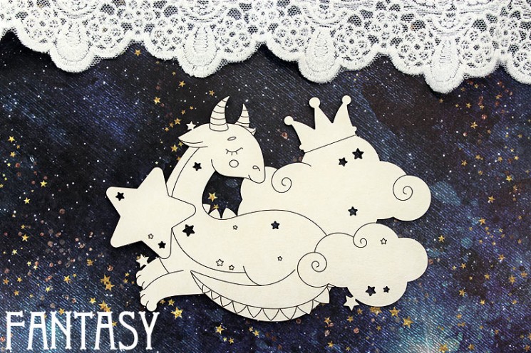 Fantasy chipboard "Dragon in the clouds 1413" size 13*9 cm