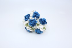 Кудрявые розы "Бело-синие" размер 3см, 5 шт 