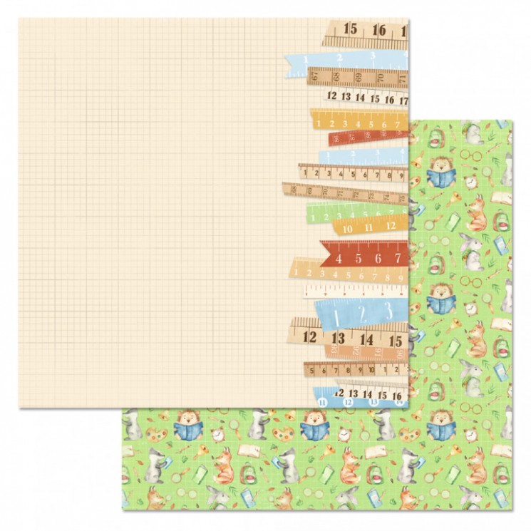 Double-sided sheet of ScrapMania paper "First-grader. Rulers", size 30x30 cm, 180 g/m2