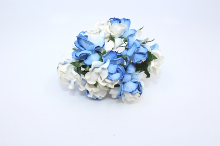 Curly roses "White-blue-2" size 3cm, 5 pcs 