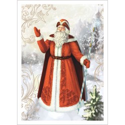 Тканевая карточка "Новогодний лес. Дед Мороз" размер 6.5*9 см 