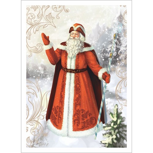 Fabric card "New Year's forest. Santa Claus " size 6.5*9 cm 