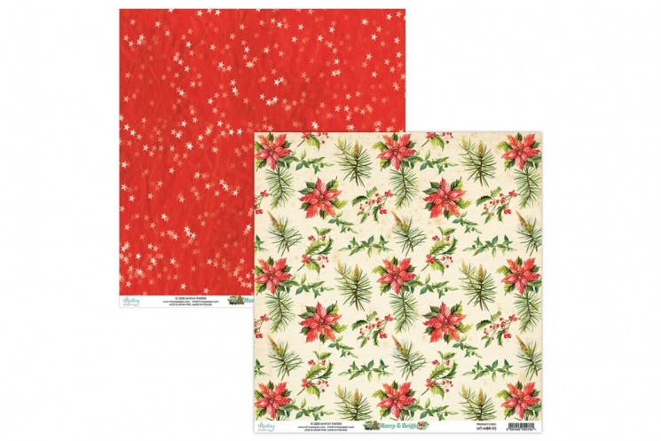 Double-sided sheet of Mintay Papers "Merry & Bright No. 5", size 30. 5X30. 5 cm, density 250 g/m2