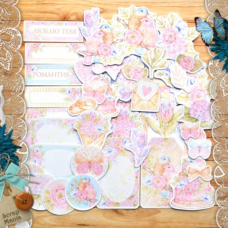 Набор высечек из бумаги "Первая любовь" (ScrapMania), 82 шт