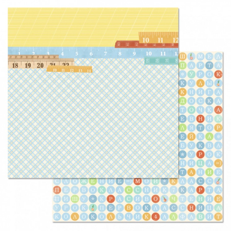 Double-sided sheet of ScrapMania paper "First-grader. Cage", size 30x30 cm, 180 g/m2