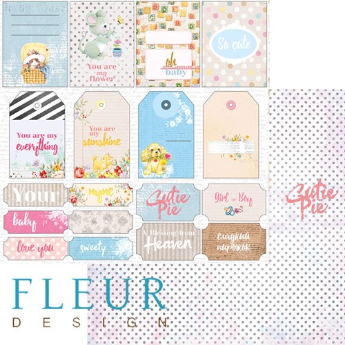 Double-sided sheet of paper Fleur Design Dolls "Tags and cards", size 30. 5x30. 5 cm, 190 gr/m2