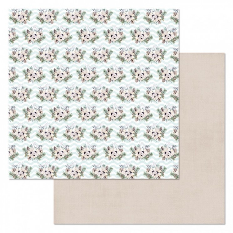 Double-sided sheet of ScrapMania paper "New Year's Ethnic group.Winter bouquets", size 30x30 cm, 180 g/m2