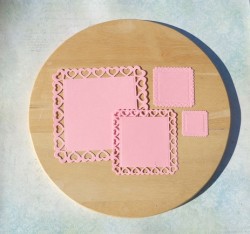 Вырубка рамки 4 шт. квадрат с сердечками розовая матовая бумага дизайнерская 240 гр.