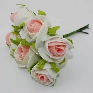 Two-tone foamiran roses "White+peach", size 3.5 cm, 6 pcs