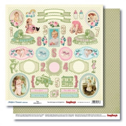 Double-sided sheet of paper Scrapberry's Mother's treasures "Cards 1", size 30x30 cm, 180 g/m2