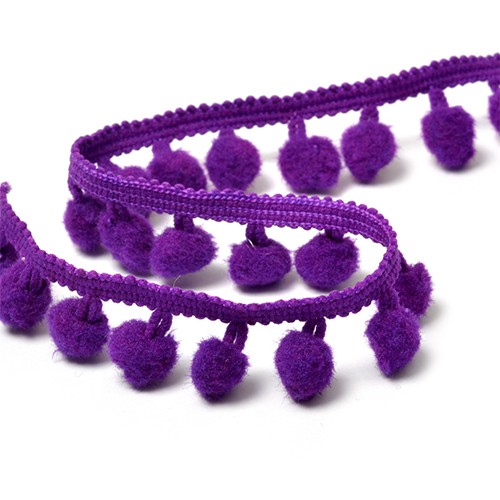 Ribbon with pompoms "Purple", width 2 cm, length 1 m