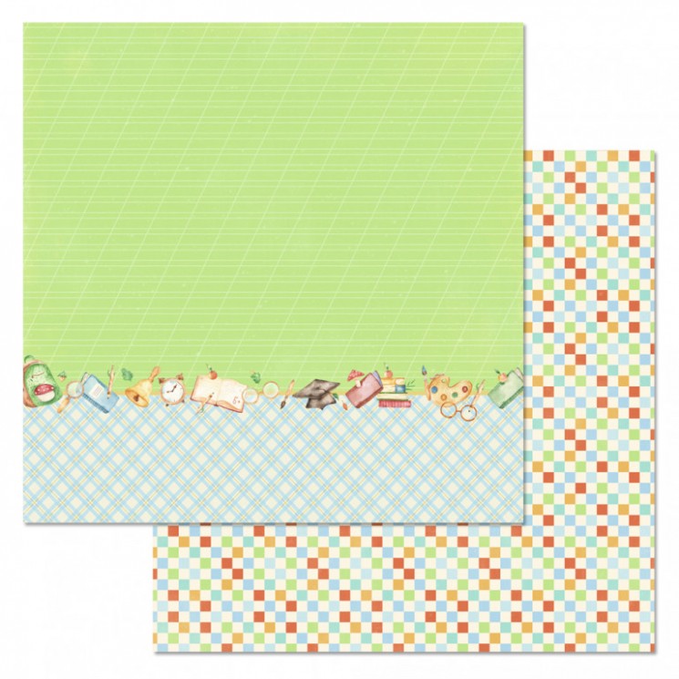 Double-sided sheet of ScrapMania paper "First-grader. Notebook", size 30x30 cm, 180 g/m2