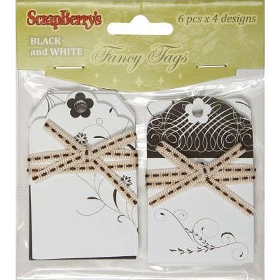 Set of decorative tags Scrapberry's "Black and white", 4 pcs