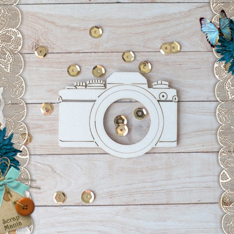 Chipboard " Wedding bouquet. Shaker. The camera is small" (ScrapMania), size 6x5 cm
