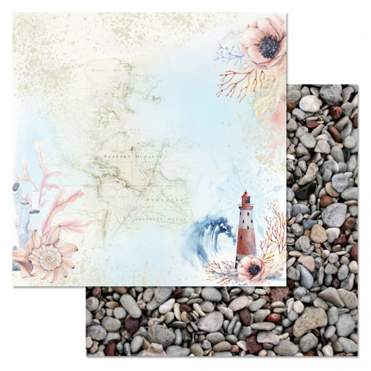 Double-sided sheet of ScrapMania paper "I missed the sea. Lighthouse ", size 30x30 cm, 180 g/m2