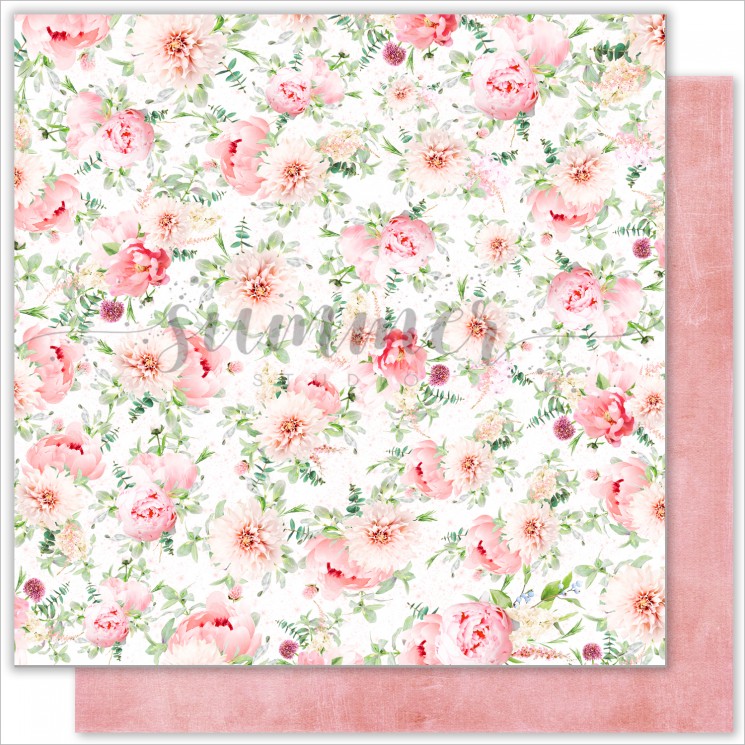 Double-sided sheet of paper Summer Studio Vintage wedding "Flowers morning" size 30.5*30.5 cm, 190gr