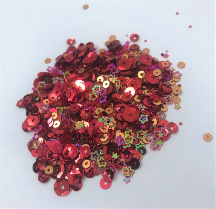 Sequins "Red mix" size 2-7mm, 6gr