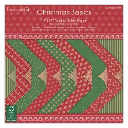 1/3 Набора двусторонней бумаги Dovecraft "Christmas Basics", 8 листов, размер 30х30 см, 150 гр/м2