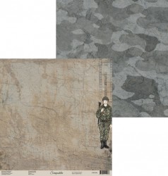 Двусторонний лист бумаги Scrapodelie Армия "Лист 4", размер 30,5х30,5см, 190 гр/м2