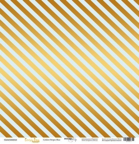Односторонний лист бумаги с золотым тиснением ScrapМир Every Day Gold "Golden Stripes Blue" размер 30*30см, 190гр