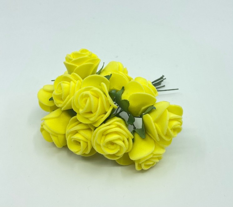 Roses from foamiran "Yellow", size 2.5 cm, 6 pcs